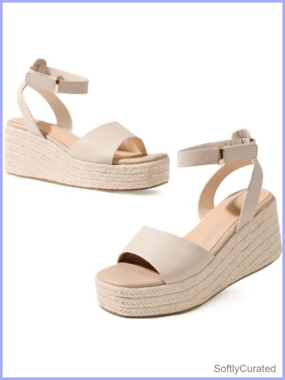 Women's Platform Wedge Espadrille Sandals Braided Jute Ankle Strap Slip-On